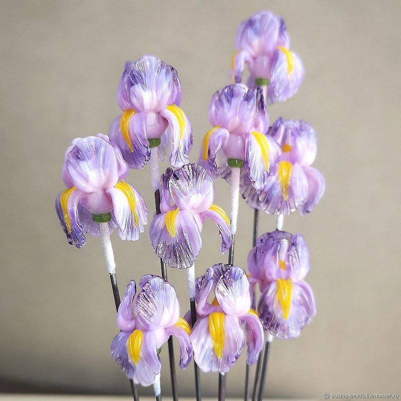 Lampwork Iris Bead, 1 pcs, Glass 3D Flower Iris Beads, 23x25 mm. Made to order - 陶藝/玻璃 - 玻璃 紫色