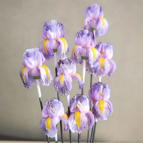 BijouByKatie Lampwork Iris Bead, 1 pcs, Glass 3D Flower Iris Beads, 23x25 mm. Made to order