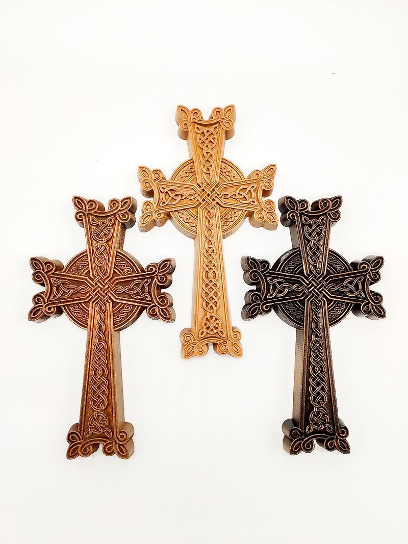 Small Khachkar Cross 19 cm height, Armenian carved wood cross, Christian - ตกแต่งผนัง - ไม้ 