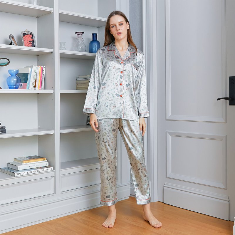 Satin Pajamas long sleeve with pants - Loungewear & Sleepwear - Other Materials Gray