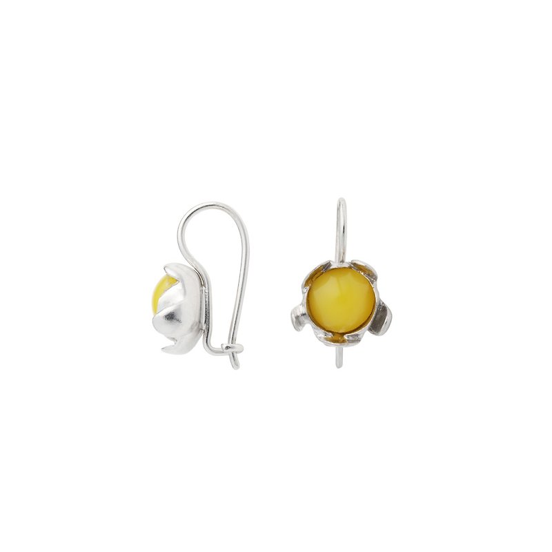 琥珀花朵鉤形耳環 - 耳環/耳夾 - 貴金屬 