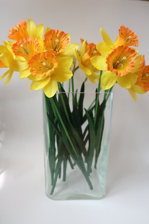 ByflordecorArt Artificial yellow daffodils, Cold porcelain daffodils, Faux narcissus flowers