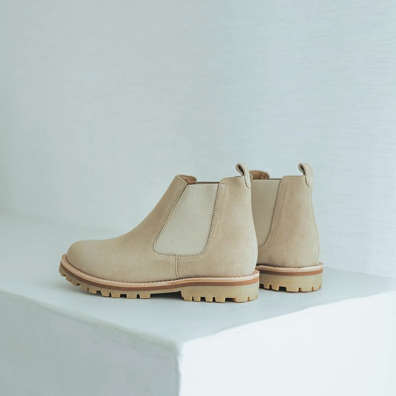 Soup with precious milk and Chelsea boots_ Latte color - รองเท้าบูทสั้นผู้หญิง - หนังแท้ สีกากี