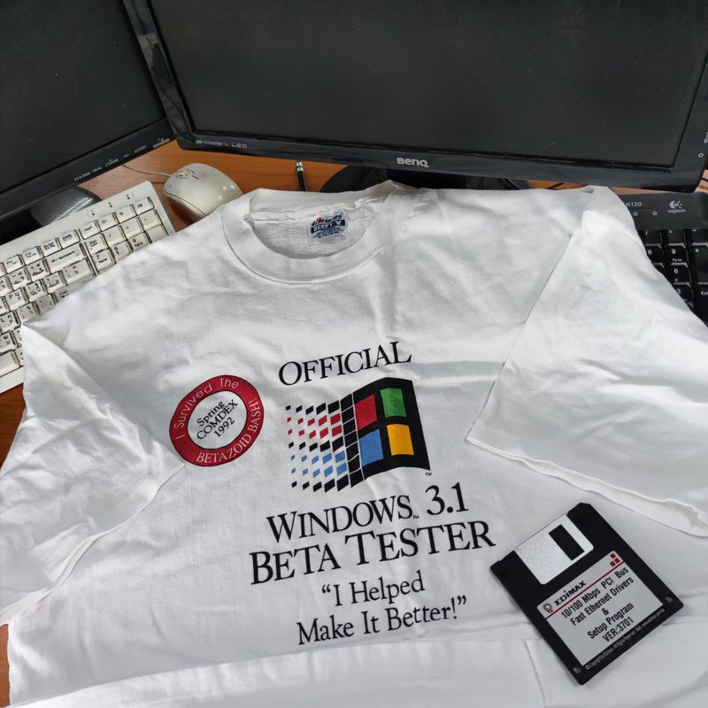 Vintage Microsoft Windows 3.1 Beta Tester T-Shirt Size XL - 男 T 恤 - 棉．麻 白色