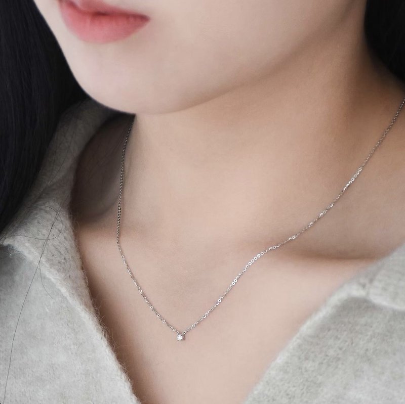 Natural diamond necklace-ice crystal/14K gold/clavicle chain/thin chain/small diamond - Collar Necklaces - Diamond 