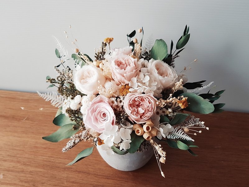 Pink series without withered flowers + dry flowers Cement potted flowers│Universal congratulations flower gift│Home decoration - ช่อดอกไม้แห้ง - พืช/ดอกไม้ สึชมพู