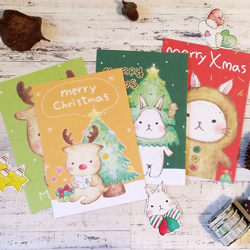 イラストクリスマスカードクリスマスカード（4点セット）クリスマスプレゼント交換贈り物 - カード・はがき - 紙 レッド