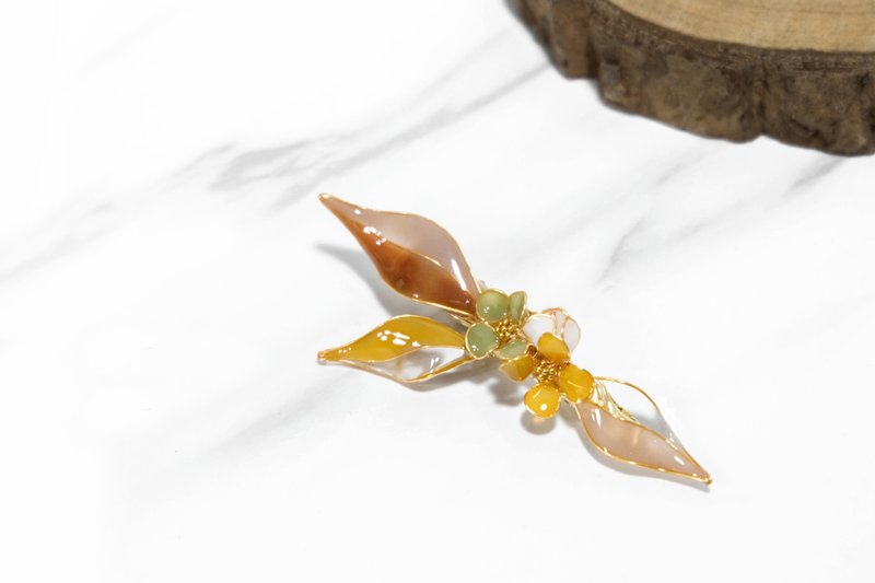 Crystal flower hairpin - flower skirt swaying (brown) - light point jewelry - Hair Accessories - Resin Brown