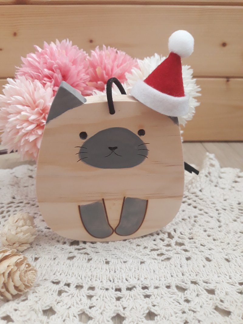 木猫を振る/飾りをぶら下げ/木片を広げる/クリスマスプレゼント/シャム猫 - 置物 - 木製 グレー
