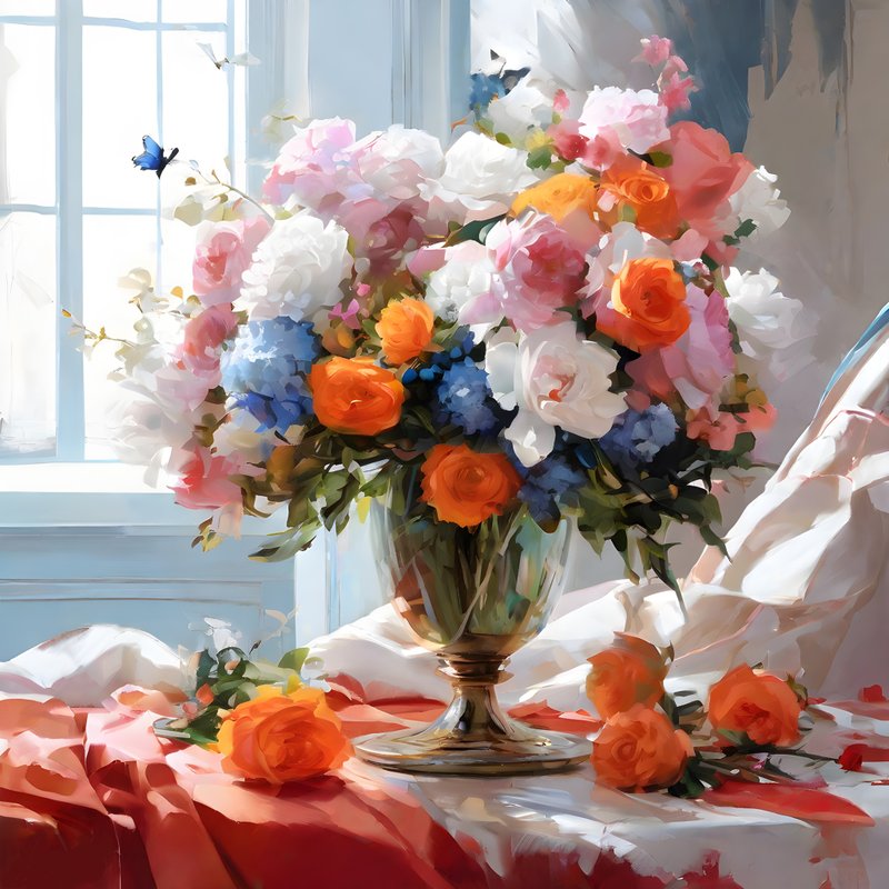 Hand Painted Bouquet of Flowers, Oil Painting, Acrylic Painting, still life art - 電子似顏繪/繪畫/插畫 - 其他材質 