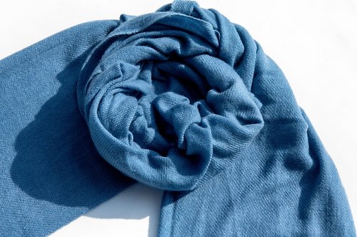omhandmade 喀什米爾Cashmere/羊絨圍巾/純羊毛圍巾披巾/戒指絨披肩-藍色海洋