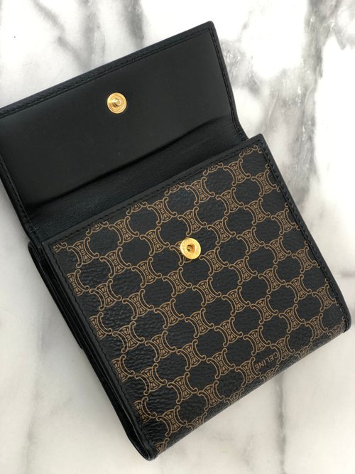 CELINE セリーヌ 三つ折り財布 レザー マカダム柄