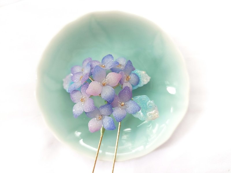 星空 古風清新淡雅繡球花熱縮花髮簪髮飾飾品 - 髮夾/髮圈 - 其他材質 紫色