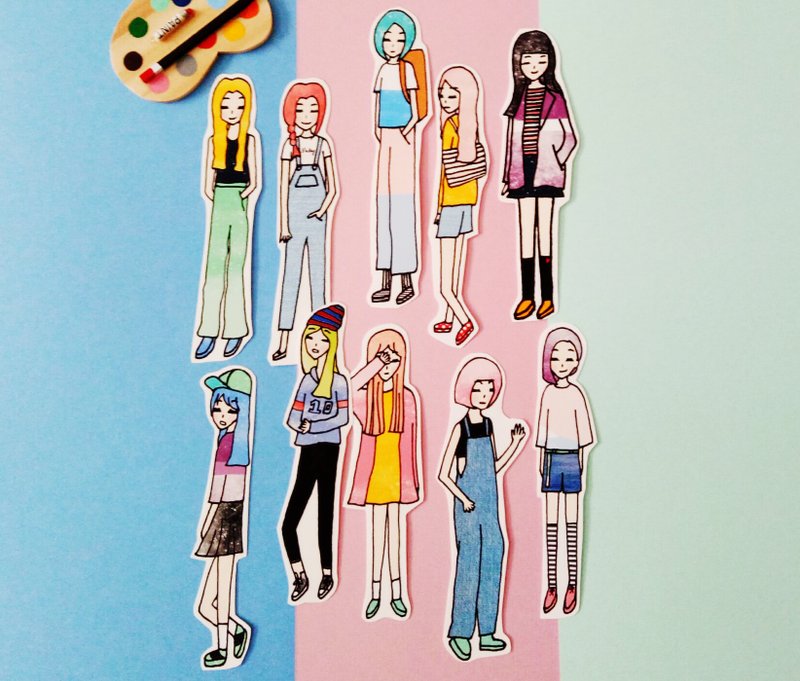 女子穿搭系列V.1貼紙包 - 貼紙 - 紙 多色