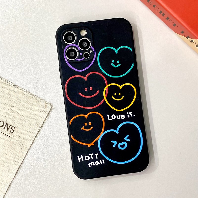 Heart smiling iPhone Galaxy Silicon Case - Phone Cases - Silicone Black