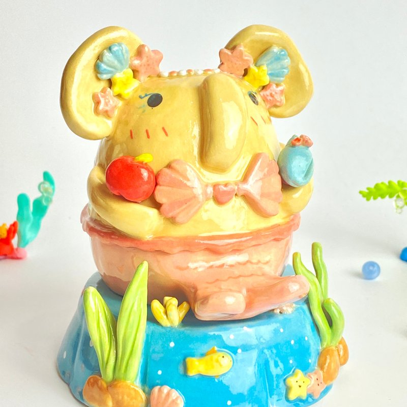 Handmade ceramic Ganesha cute gift - 花瓶/花器 - 陶 粉紅色