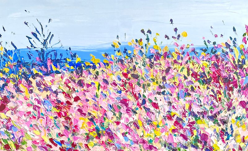 Summer fields, Oil on canvas, 山水畫, 花畫 , 油畫 , 花田 ,Flowers painting, Healing art.