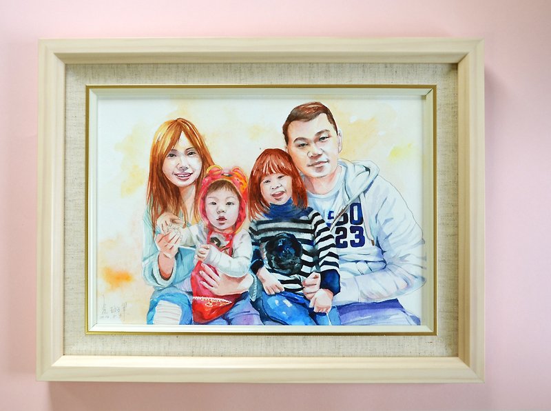 Tabby Sheep-A4 size family portrait custom painting / watercolor hand painted / commemorative gift / thank you gift (with frame) - ภาพวาดบุคคล - กระดาษ ขาว