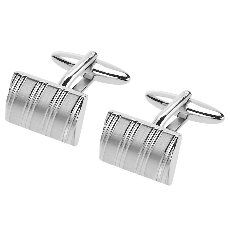 Brush Silver with Shiny Stripes Curved Cufflinks