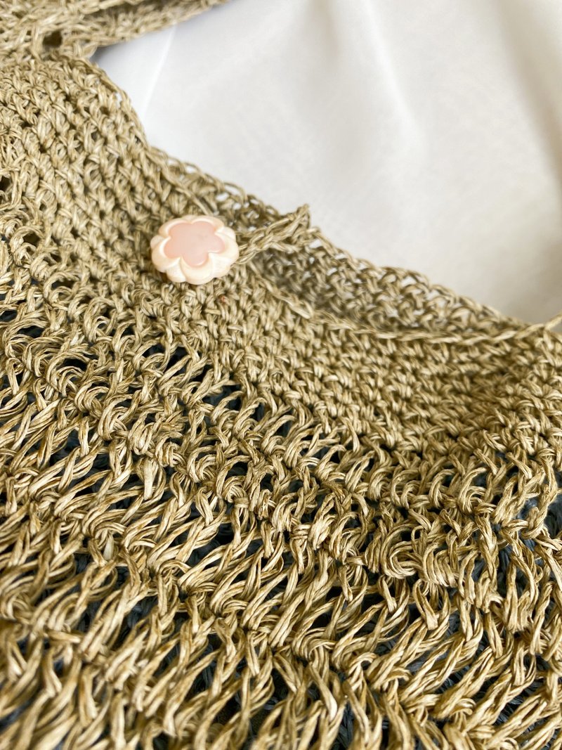 【好日手作】Handmade手工日本SASA線莎莎線編織橄欖綠斜背側背包 - 側背包/斜背包 - 紙 綠色