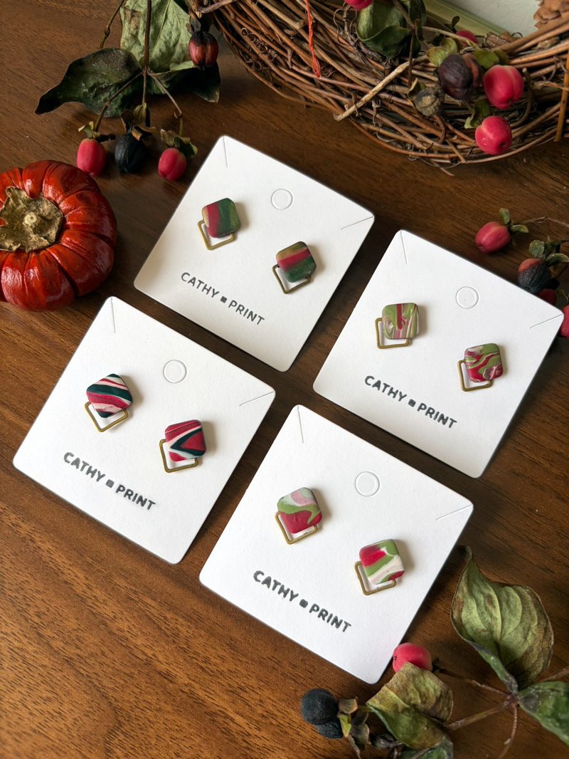 聖誕限定-個性銅框耳環 - 耳環/耳夾/耳骨夾 - 其他材質 