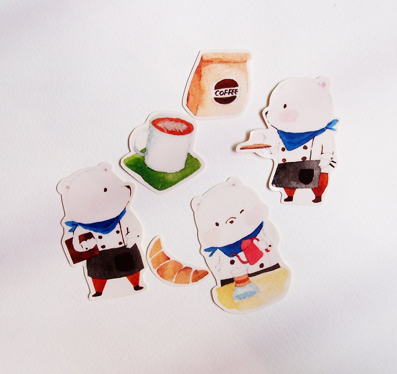 Bear coffee house stickers / waterproof - Stickers - Paper Brown