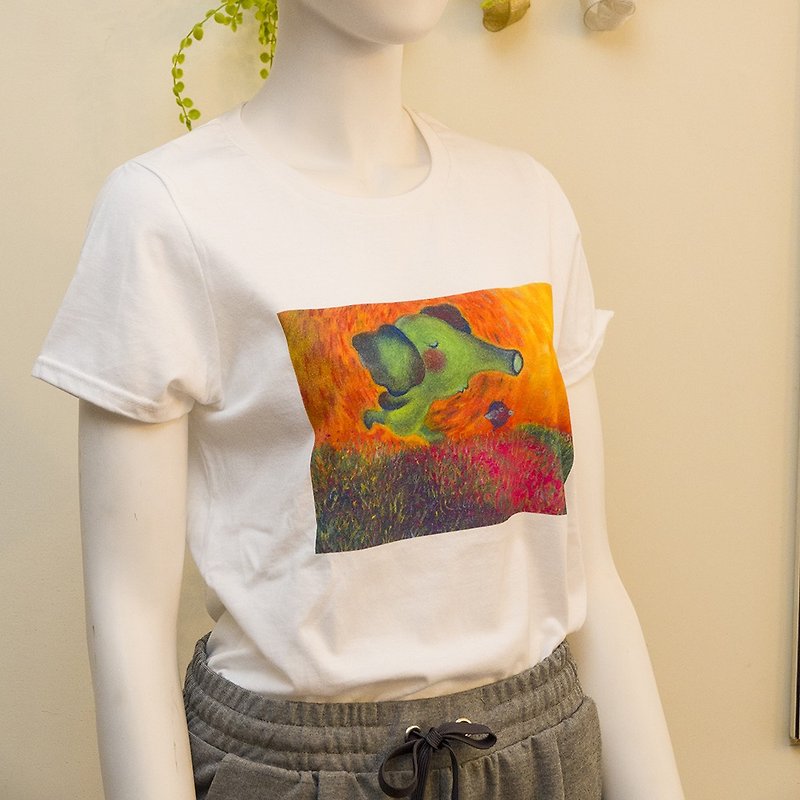 Hand-painted T-ShIRT/T-shirt - เสื้อยืดผู้หญิง - ผ้าฝ้าย/ผ้าลินิน ขาว
