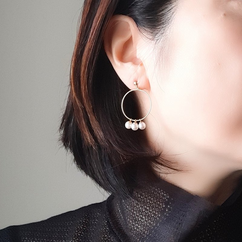 K18　フープピアス　あこや真珠　パールピアス　あこやパール　日本の真珠 pearl earrings  珍珠耳環 珍珠耳环 진주귀걸이 - 耳環/耳夾/耳骨夾 - 珍珠 