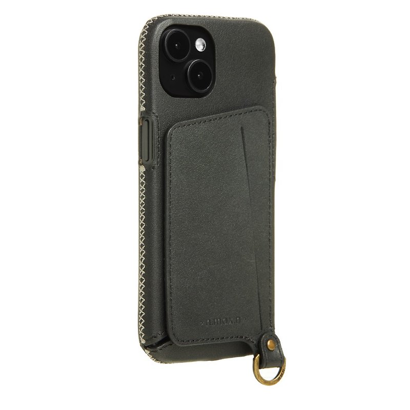 iPhone14 / 13 Fully Covered Series Leather Case / Stand function - Carbon Black - Phone Cases - Genuine Leather 