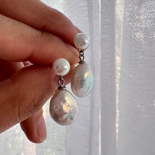 Ellajo Bijoux 雙珠設計天然巴洛克珍珠耳環