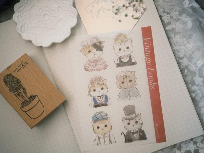 Washi stickers journal cat vintage looks british england uk painting - สติกเกอร์ - กระดาษ หลากหลายสี