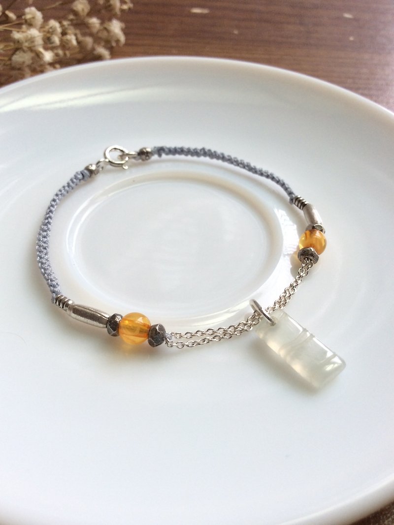 Ops Jade silver bracelet-冰種玉/竹節/繩編/手工/純銀/手鍊 - 手鍊/手環 - 寶石 透明