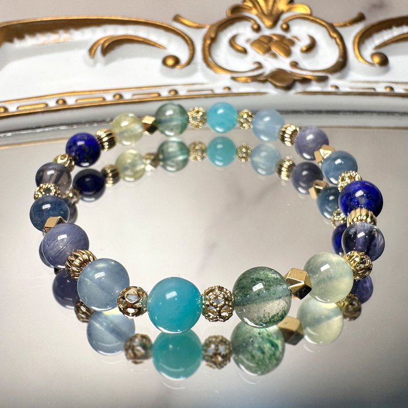 Duobao natural crystal bracelet | Stone| cordierite | aquamarine | lapis lazuli | Stone| green strawberry crystal - Bracelets - Crystal Blue