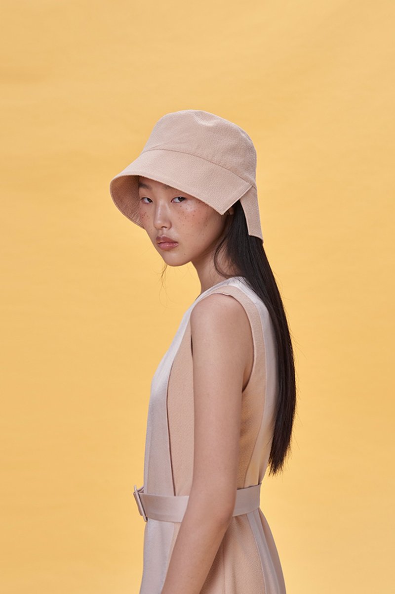 粉橘開衩漁夫帽 - 帽子 - 棉．麻 粉紅色