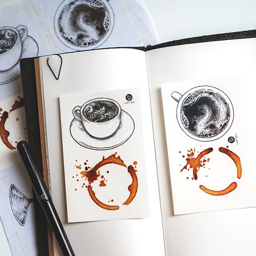 ╰ LAZY DUO TATTOO ╮ 啡印 咖啡杯 咖啡控 紋身貼紙 咖啡師 飾物 情侶刺青 中性 低調