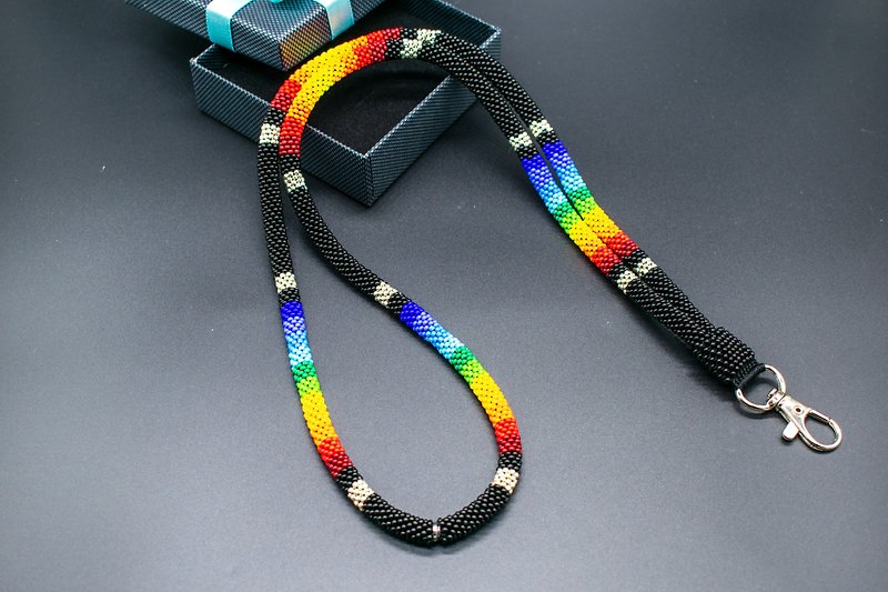 Black or White beaded native Americans breakaway safety lanyard for badge - Lanyards & Straps - Glass 