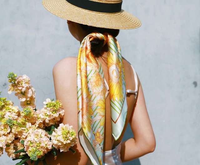 Tiffany & Co. ひまわりスカーフ オリジナルデザインシルクスカーフひまわりシルクスクエアスカーフ