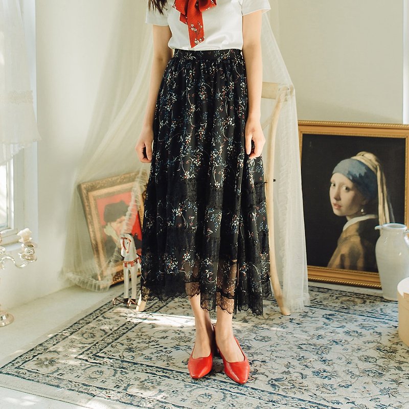 Anne Chen 2018 summer new style literary women's waist Oxford long skirt - Skirts - Polyester Blue