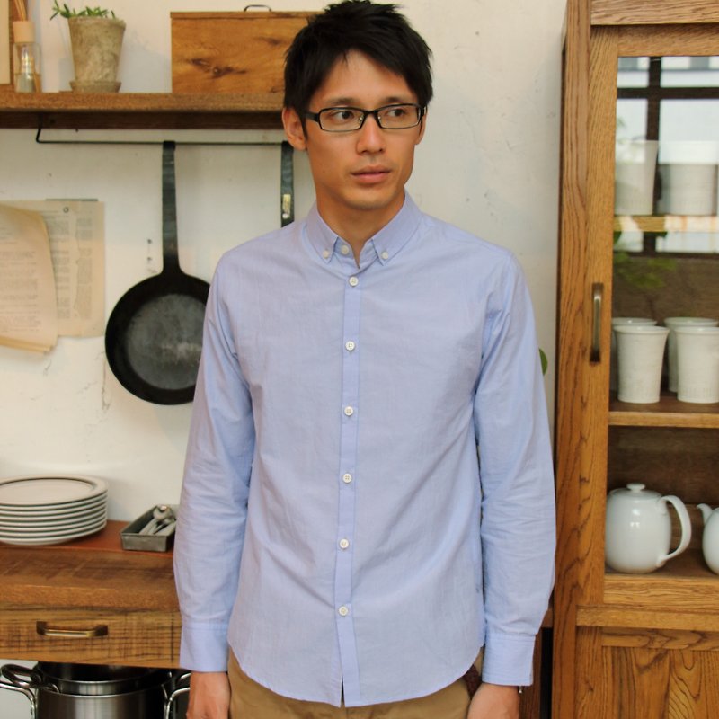 Cotton linen shirt blue · unisex size 2 - เสื้อเชิ้ตผู้ชาย - ผ้าฝ้าย/ผ้าลินิน สีน้ำเงิน