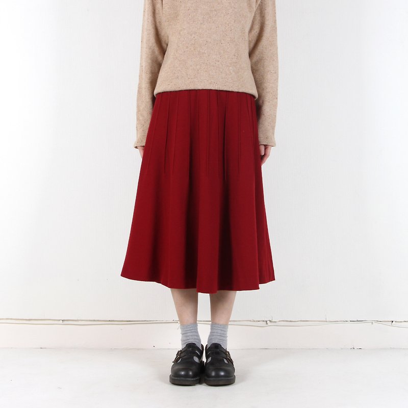 Ancient】 【egg plant Fuji Apple vintage wool skirt - Skirts - Wool Red