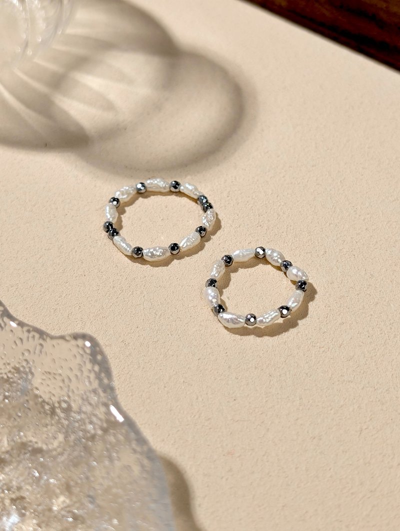 珍珠 鐵膽石 天然石串珠戒指 JIEGEM 姊的珠寶 - 戒指 - 半寶石 白色