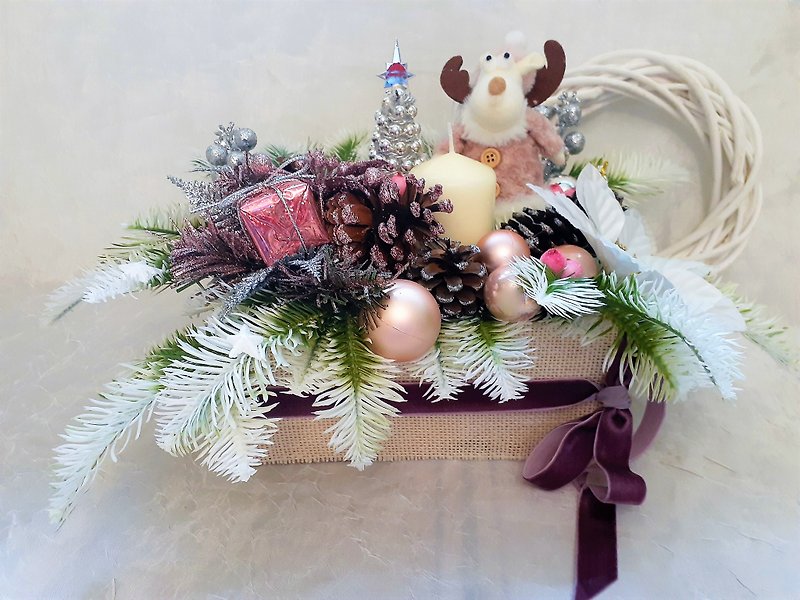 Christmas floral arrangement, Christmas gift, Pink and silver Christmas décor