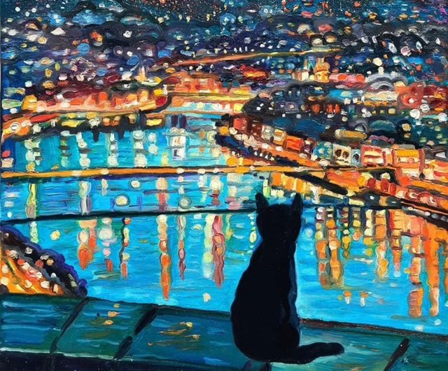 原創畫「夜の街」絵画 油絵作品 原画 油絵キャンバス - ショップ