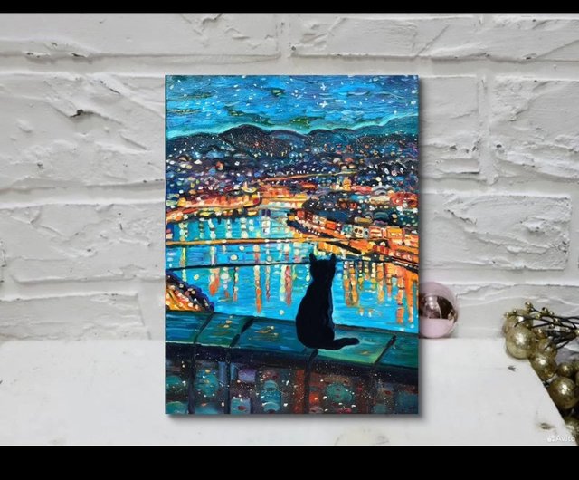 自作画　真作　油絵　キャンバス 原創畫「夜の街」絵画 油絵作品 原画 油絵キャンバス - ショップ