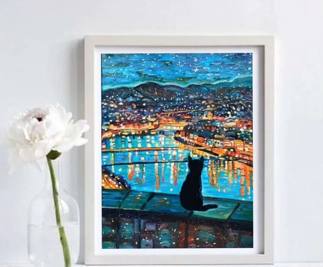 原創畫「夜の街」絵画 油絵作品 原画 油絵キャンバス - ショップ