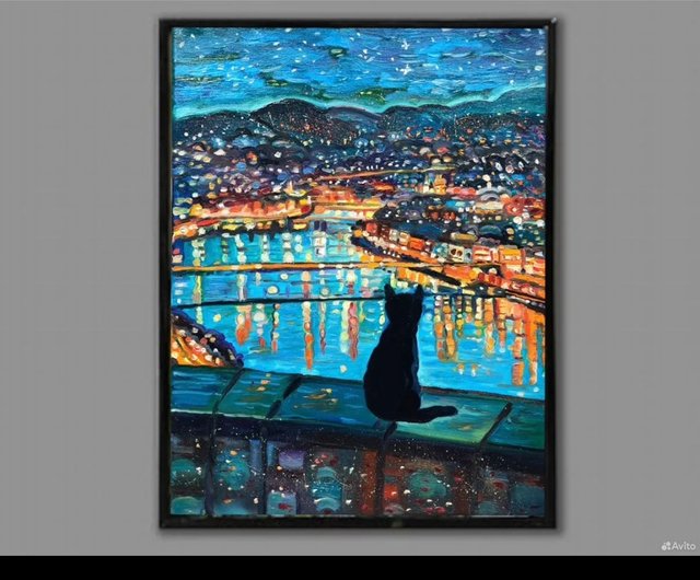 原創畫「夜の街」絵画 油絵作品 原画 油絵キャンバス - ショップ