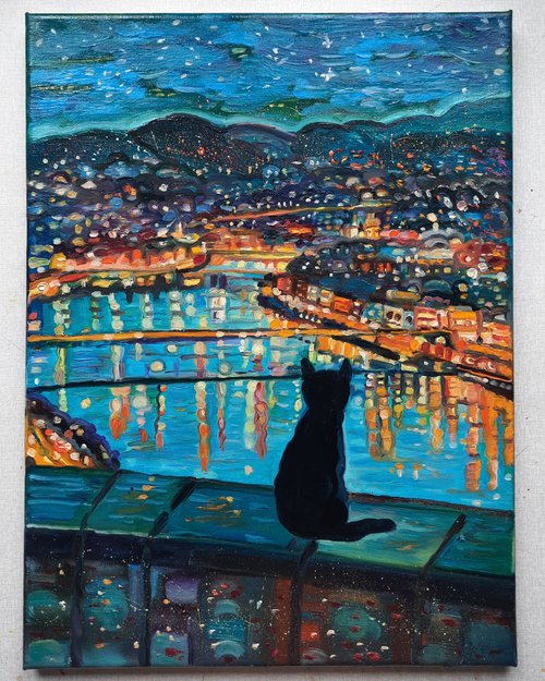 原創畫「夜の街」絵画 油絵作品 原画 油絵キャンバス - ショップ