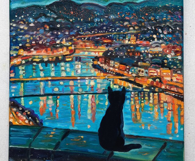 原創畫「夜の街」絵画 油絵作品 原画 油絵キャンバス - ショップ