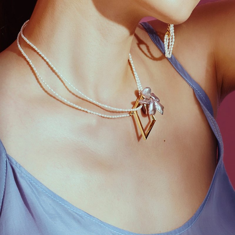 三次元のカラフルな真珠のネックレス - ネックレス - 金属 ホワイト