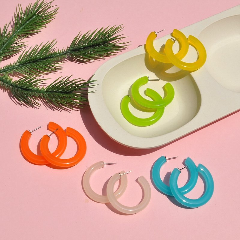 壓克力 耳環/耳夾 - 果凍C圈耳環/ 5色可選/ 壓克力耳環